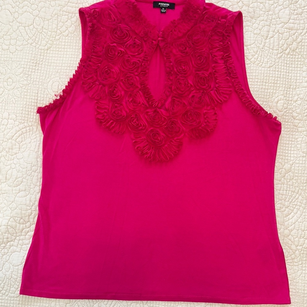 Premise Hot‎ Pink Tank Top with Floral Accents